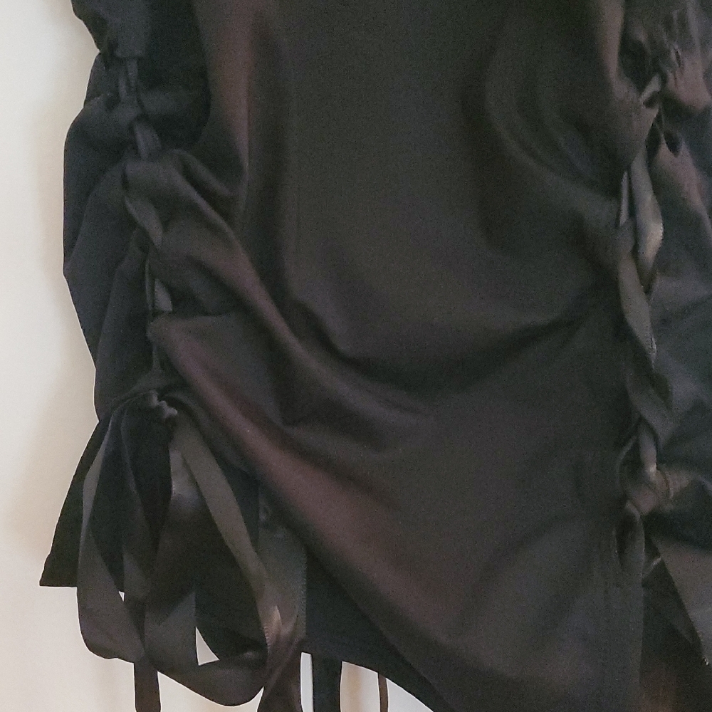 Lioness Designer Brand Black Ruched Tank Top With Ribbon Ties In Front And Back - Picture 5 of 8